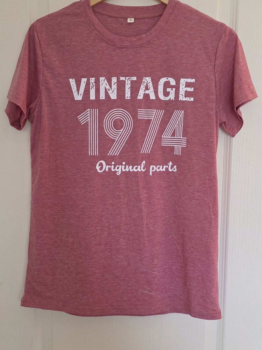 Vintage 1974 Graphic Tee - Pink Heather with White Print